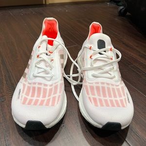 White and Orange Adidas Tennis shoes. New